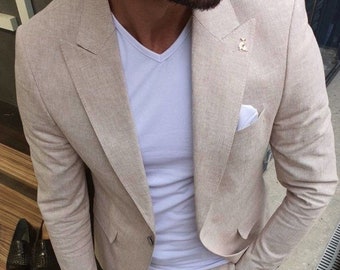 Traje de dos piezas para hombre: Beige, hecho a medida (boda, novio, graduación)