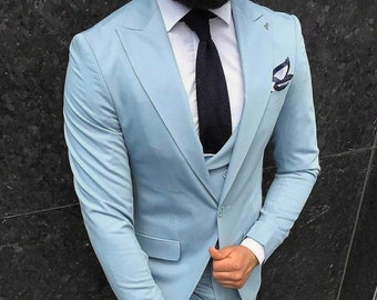 Herrenanzug 3-teilig: Hellblauer Hochzeitsanzug - Slim Fit