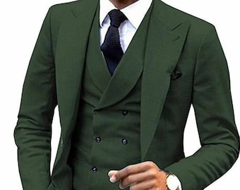Traje verde para hombre: Tres piezas de corte ajustado (Boda, Graduación, Novio)