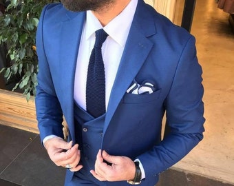 Herrenanzug dreiteilig: Slim Fit Blau für Hochzeiten - Maßgeschneidert