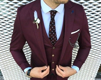 Men Custom Premium Three Piece Burgundy Men's Suit for Wedding, Engagement, Anniversary, Prom, Groom wear and Grooms Men Suit Slim Fits