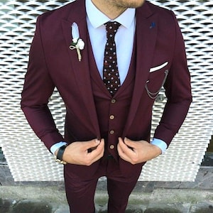 Burgundy Three-Piece Men's Suit - Custom Tailored for Special Occasions