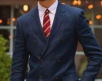 Men Custom Slim Fit Suit Classy Double Breast Two Piece Navy blue Mens Suit for Wedding, Engagement, Prom, Groom wear and Groomsmen Suits