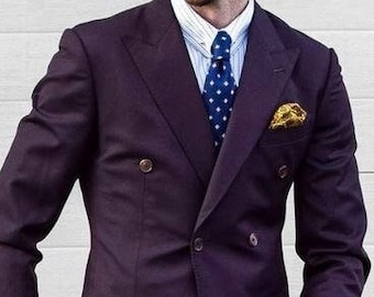 Traje cruzado para hombre: corte ajustado, color morado (bodas y graduaciones)