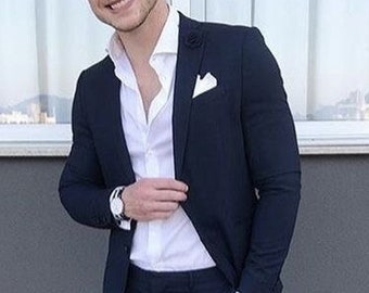 Slim Fit Navy Suit: Custom Two-Piece for Wedding or Prom