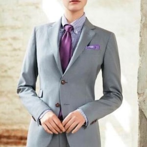 Grey Custom Woman Two Piece Suit For Women Office Ladies Suits Business Wedding, Prom, Trousers Formal Suit Outfits