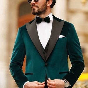 Herenpak: driedelig groen smokingpak voor heren voor bruiloft, verloving, jubileum, schoolbal, bruidegomkleding en bruidegom