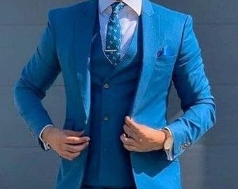 Dreiteiliger Herrenanzug, Slim Fit, Blau (Hochzeit, Bräutigam, Abschlussball)