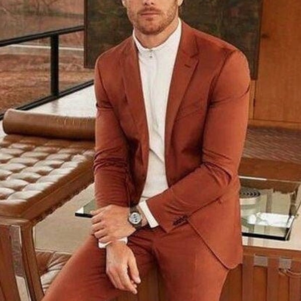 Designer Custom Men Suit Two Piece Rust Men's Suit For Wedding, Engagement, Prom, Grooms Wear And Groomsmen & Slim Fit, Gift For Him