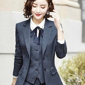 Navy Custom Woman Three Piece Suits Piece Office Ladies Women Suits For Woman Business Single Buttons Trousers Formal Suit Outfits