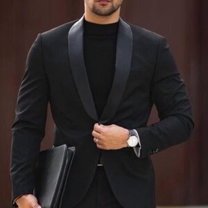 Men Custom Slim Fit Suit Classy Double Breast Two Piece Black Men&#39;s Suit for Wedding, Engagement, Prom, Groom wear and Groomsmen Suits