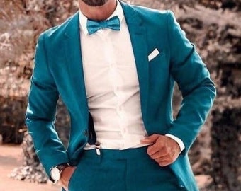 Two-Piece Men's Suit: Teal Color (Custom Tailored, Wedding)