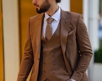 Stylish Designer Three Piece Brown Men Suit for Wedding, Engagement, Anniversary, Prom, wear and Grooms Men Suit Slim Fits, Party Wear