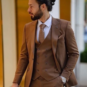 Stylish Designer Three Piece Brown Men Suit for Wedding, Engagement, Anniversary, Prom, wear and Grooms Men Suit Slim Fits, Party Wear