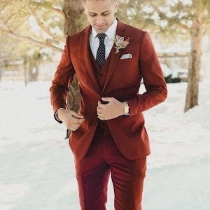 Men Suit Slim Fit Stylish Three Piece Burgundy Men&#39;s Suit for Wedding, Engagement, Anniversary, Prom, Groom wear and Grooms Men Suit