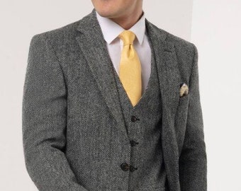 Men's Tweed Suit: Grey Herringbone Three-Piece - Custom Fit
