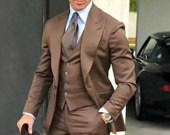 Brown Slim Fit Men's Suit - Three-Piece for Weddings & Events