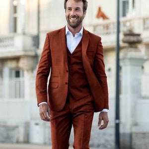 Stylish Designer Three Piece Terracotta Men Suit for Wedding, Engagement, Anniversary, Prom, wear and Grooms Men Suit Slim Fits, Party wear