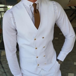 Men&#39;s Waistcoat: White Double-Breasted - Custom Tailored Fit