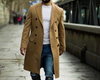 Men Handmade Stylish Brown Wool Mens Long Trench Coat for Men Winter ...