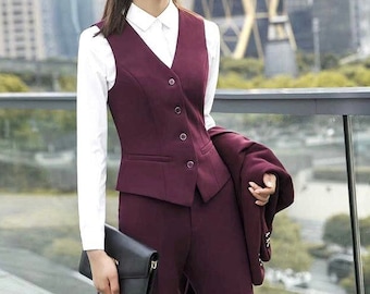 Burgundy Woman 3 Piece Set Office Ladies Women Suits For Woman Business Single Buttons Trousers Formal Suit Outfits