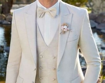 Slim Fit Beige Men’s Suit, Three-Piece (Wedding, Prom, Party)