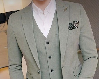 Mens Slim Fit Classy Three-Piece Green Suit for Wedding Engagement Anniversary Prom Grooms Wear and Groomsmen