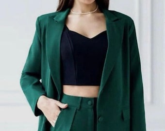 Green Custom Woman Two Piece Green Suits Office Ladies Women Suits For Woman Business Wedding, Prom, Trousers Formal Suit Outfits