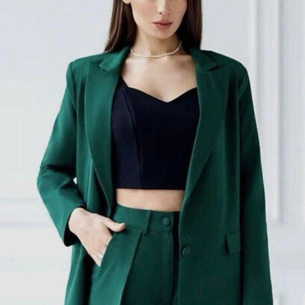Green Custom Woman Two Piece Green Suits Office Ladies Women Suits For Woman Business Wedding, Prom, Trousers Formal Suit Outfits