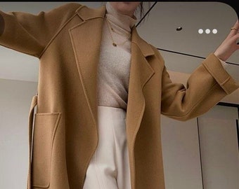 Women's Long Wool Coat: Brown, Custom Fit - Formal & Winter Style