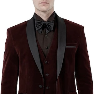 Men Suit Designer Three Piece Burgundy Velvet Tuxedo Men&#39;s Suit for Wedding, Engagement, Anniversary, Prom, Groom wear and Grooms Men Suit