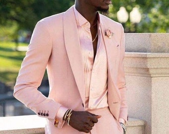 Men Stylish Custom Two Piece Pink Suit Shawl Lapel Men&#39;s Suit For Wedding Engagement, Prom, Party Grooms Wear And Groomsmen & Gift for him