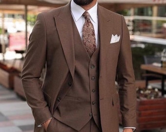 Men Suit Slim Fit Trendy Three Piece Brown Mens Suit for Wedding, Engagement, Anniversary, Prom, Groom wear and GroomsMen Suit Slim Fits