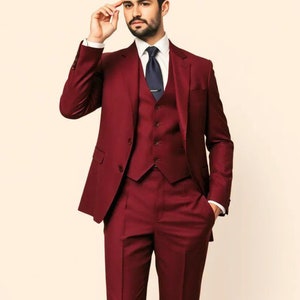 Men Suit Slim Fit Premium Three Piece Burgundy Mens Suit for Wedding, Engagement, Anniversary, Prom, Groom wear and GroomsMen Suit Slim Fits
