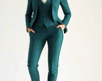 Eleganter Damenanzug: Türkises dreiteiliges Set - Custom Fit, Plus Size