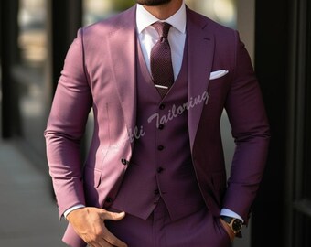 Three-Piece Men's Suit: Slim Fit Purple Set (Jacket, Vest, Pants)