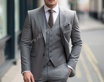 Men Suit Slim Fit Classy Three Piece Grey Men's Suit for Wedding, Engagement, Anniversary, Prom, Groom wear and Grooms Men Suit Slim Fits