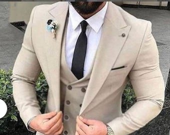 Stylish Designer Three Piece Cream Men Suit for Wedding, Engagement, Anniversary, Prom, Wear And Grooms Men Suit Slim Fits, Party wear