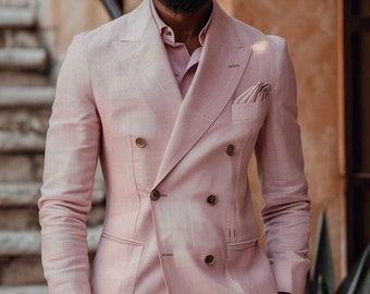 Men's Pink Double Breasted Suit: Slim Fit Style (Jacket & Pants)