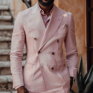 Men Suit Slim Fit Classy Double Breasted Pink Men&#39;s Suit for Wedding, Engagement, Anniversary, Prom, Groom wear and GroomsMen Suit Slim Fits