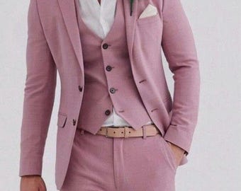 Men Suit Slim Fit Classy Three Piece Pink Men&#39;s Suit for Wedding, Engagement, Anniversary, Prom, Groom wear and Grooms Men Suit Slim Fits