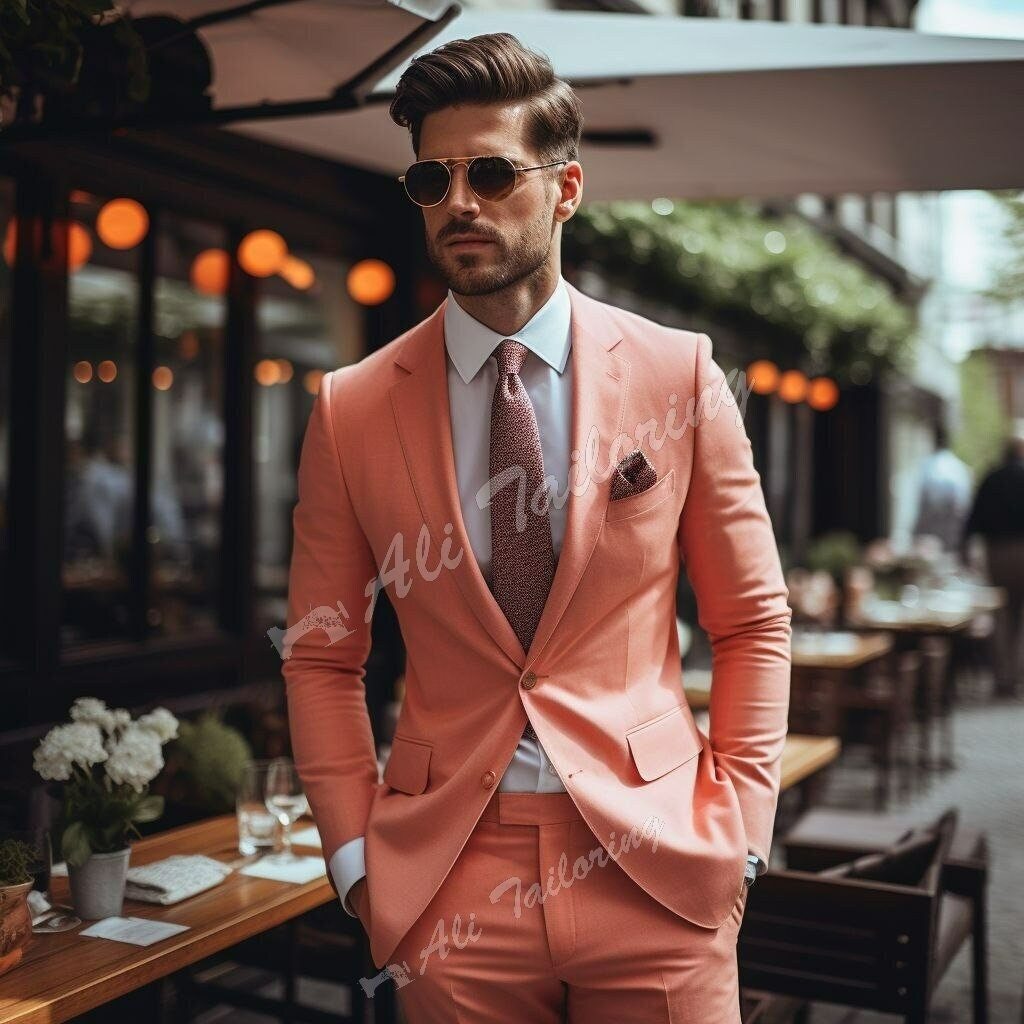 Abito Uomo 2 Pezzi In Tweed A Spina Di Pesce, Giacca Doppiopetto E Pantaloni, Taglio Slim, Per Matrimoni E Cerimonie