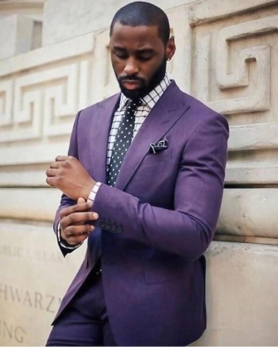 Traje de hombre personalizado, elegante traje morado de dos piezas