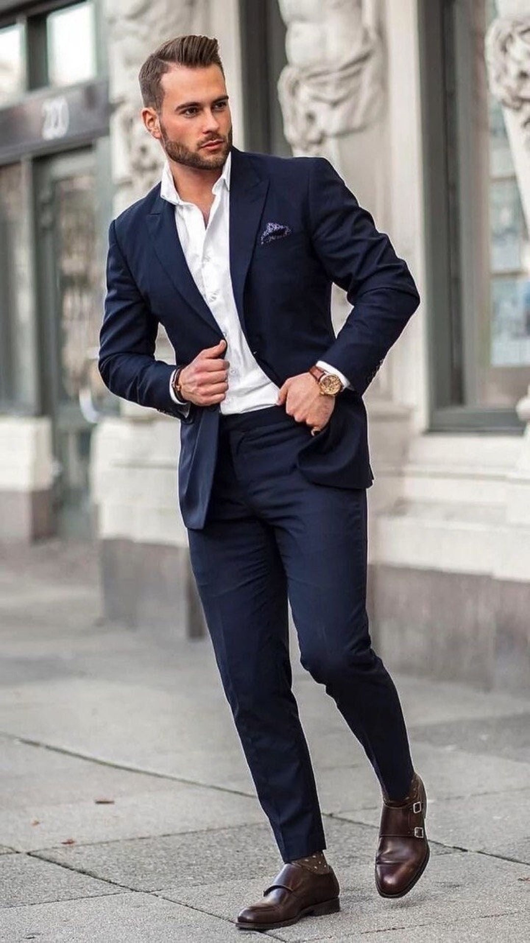 Trendy Custom Men Suit Two Piece Navy Collar Men's Suit for Wedding