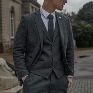 Men Custom Suit Bespoke Slim Fit Suit Wool Three Piece Vintage Style  Grey Suit For Wedding, Engagement, Winter, Groom Wear And Grooms Men