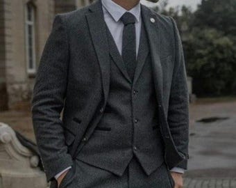 Men's Tweed Suit: Three-Piece Vintage Style - Wool, Slim Fit
