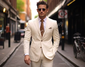 Traje de dos piezas color beige para hombre: corte ajustado para bodas y eventos formales