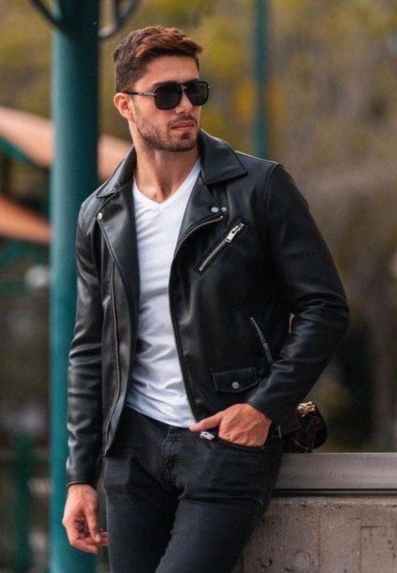 Alitailoring Custom Tailored Black Lambskin Motorcycle Biker Slim Fit Leather Jacket for Men Vintage Style Leather Jacket Gift for Him Etsy Australia