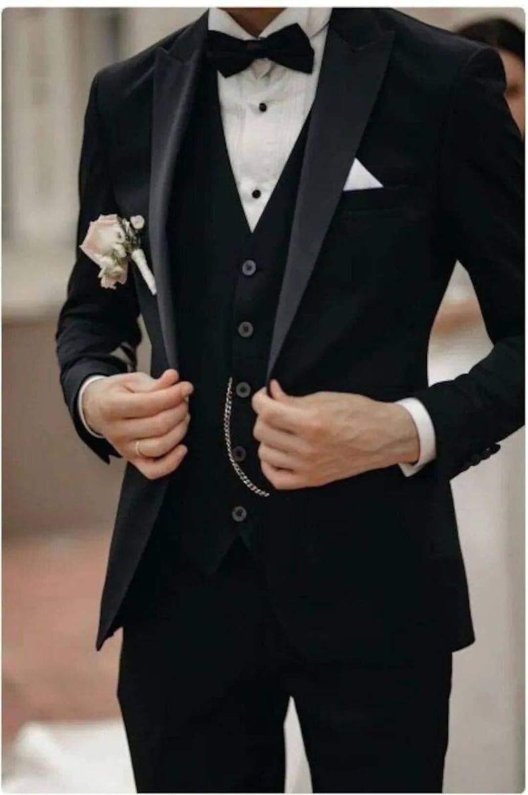 Buy Stylish Three Piece Black Tuxedo Mens Suit for Wedding, Engagement,  Prom, Grooms Wear and Groomsmen Online in India