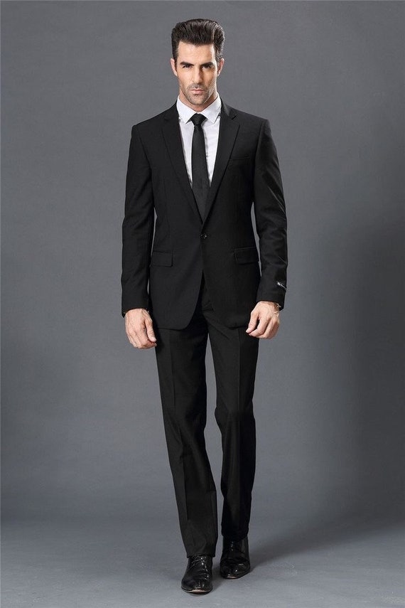 slim fit dress slacks Men's Black Suit Jacket